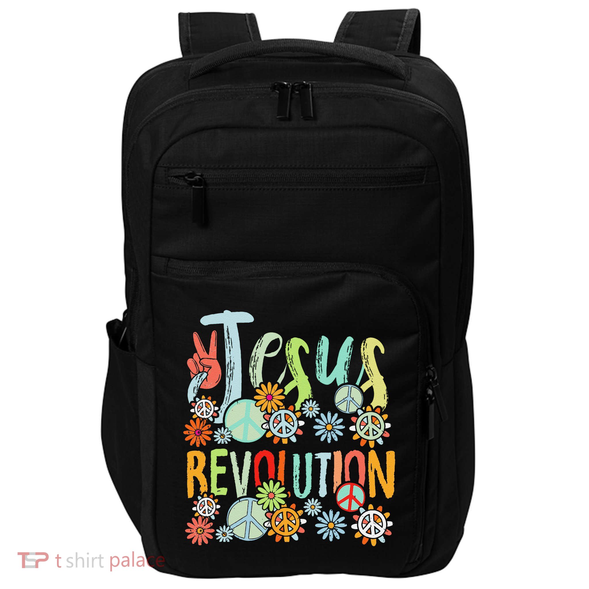Jesus Revolution Faith Retro Groovy Flower Peace Sign Impact Tech Backpack