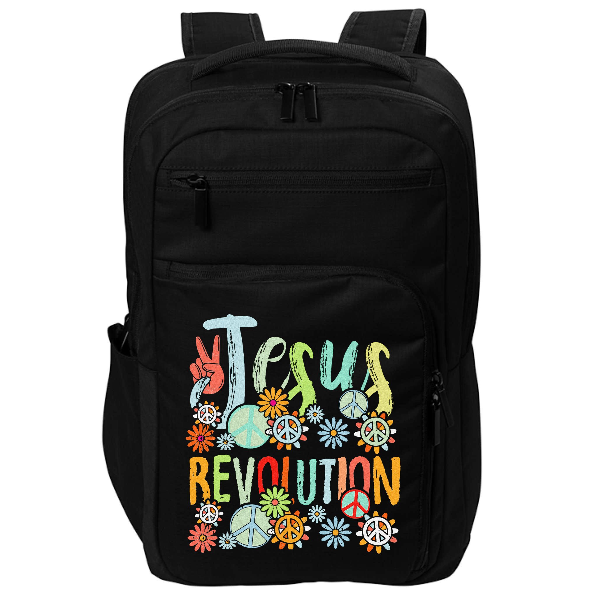 Jesus Revolution Faith Retro Groovy Flower Peace Sign Impact Tech Backpack