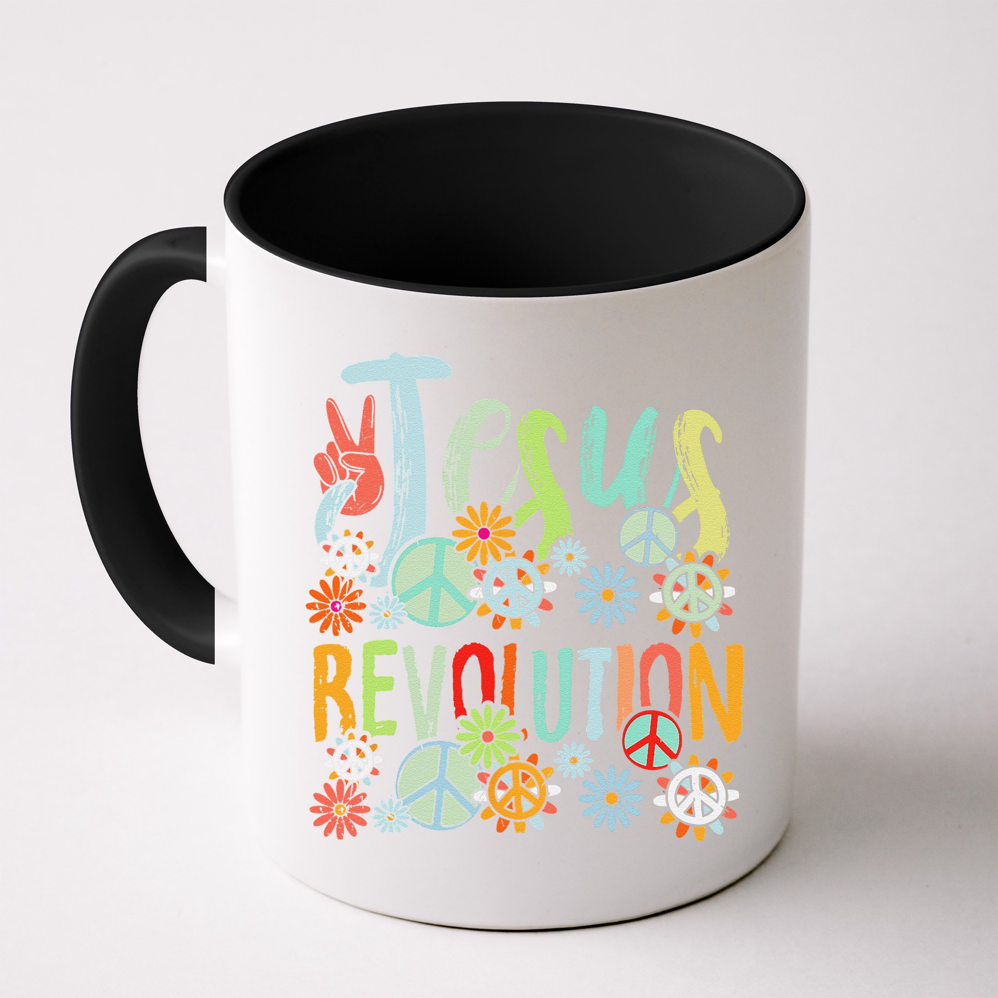 Jesus Revolution Faith Retro Groovy Flower Peace Sign Mug