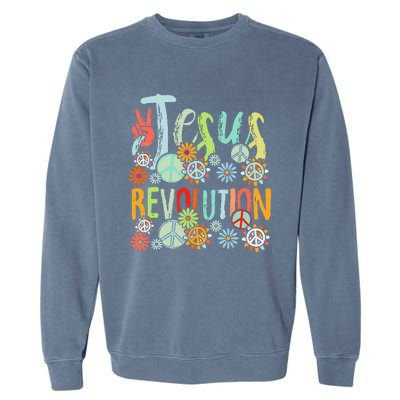 Jesus Revolution Faith Retro Groovy Flower Peace Sign Garment-Dyed Sweatshirt