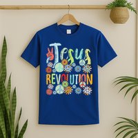 Jesus Revolution Faith Retro Groovy Flower Peace Sign T-Shirt
