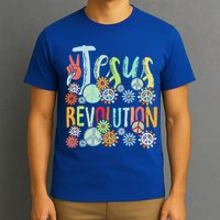 Jesus Revolution Faith Retro Groovy Flower Peace Sign T-Shirt