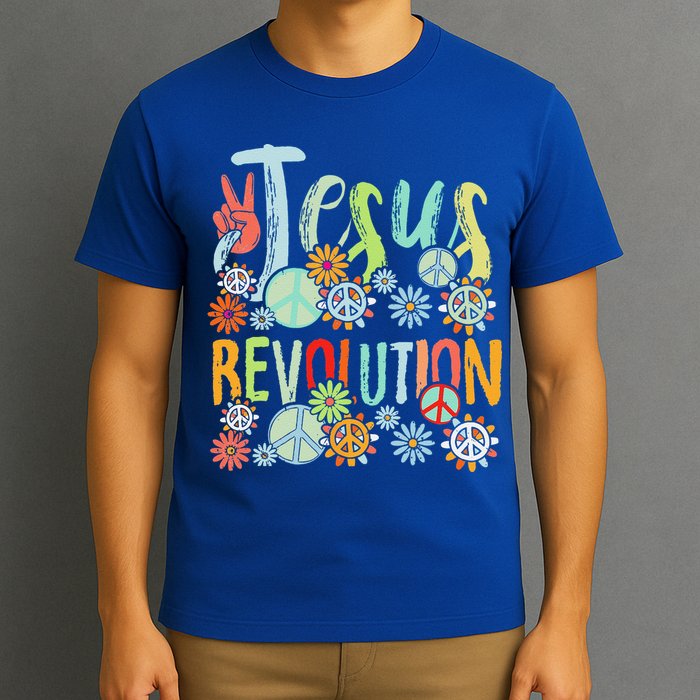 Jesus Revolution Faith Retro Groovy Flower Peace Sign T-Shirt