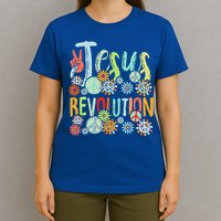 Jesus Revolution Faith Retro Groovy Flower Peace Sign T-Shirt
