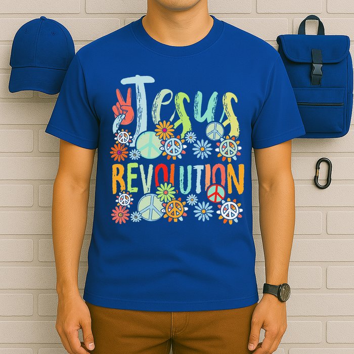 Jesus Revolution Faith Retro Groovy Flower Peace Sign T-Shirt