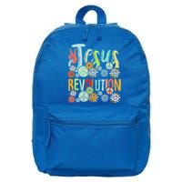 Jesus Revolution Faith Retro Groovy Flower Peace Sign 16 in Basic Backpack