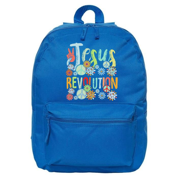 Jesus Revolution Faith Retro Groovy Flower Peace Sign 16 in Basic Backpack