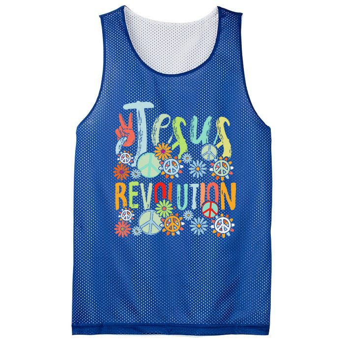 Jesus Revolution Faith Retro Groovy Flower Peace Sign Mesh Reversible Basketball Jersey Tank