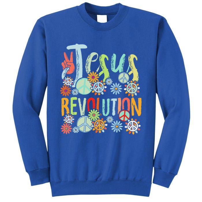 Jesus Revolution Faith Retro Groovy Flower Peace Sign Tall Sweatshirt