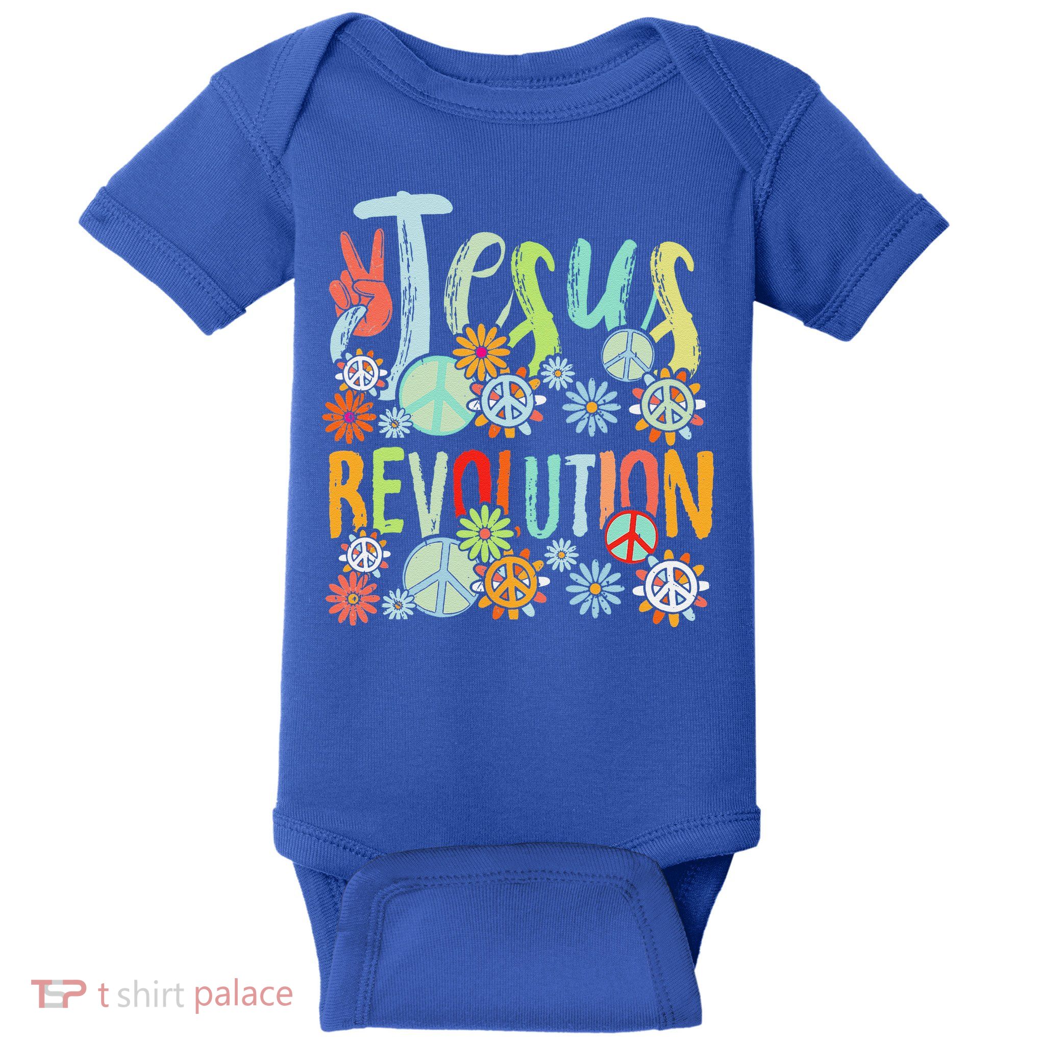 Jesus Revolution Faith Retro Groovy Flower Peace Sign Baby Bodysuit