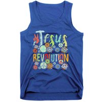 Jesus Revolution Faith Retro Groovy Flower Peace Sign Tank Top