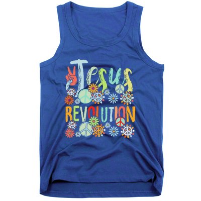 Jesus Revolution Faith Retro Groovy Flower Peace Sign Tank Top