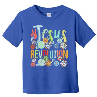 Jesus Revolution Faith Retro Groovy Flower Peace Sign Toddler T-Shirt