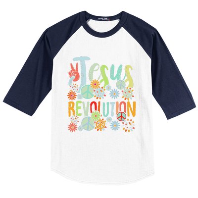 Jesus Revolution Faith Retro Groovy Flower Peace Sign Baseball Sleeve Shirt