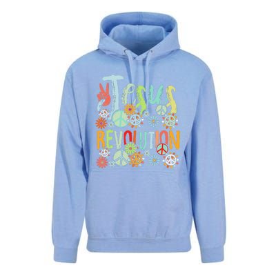 Jesus Revolution Faith Retro Groovy Flower Peace Sign Unisex Surf Hoodie