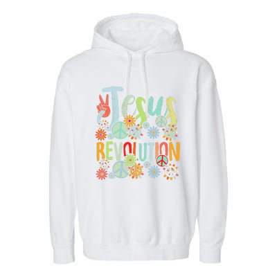 Jesus Revolution Faith Retro Groovy Flower Peace Sign Garment-Dyed Fleece Hoodie