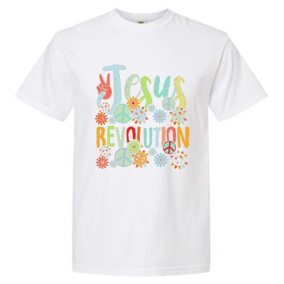 Jesus Revolution Faith Retro Groovy Flower Peace Sign Garment-Dyed Heavyweight T-Shirt