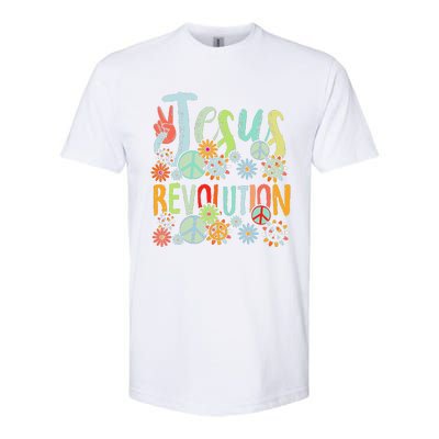 Jesus Revolution Faith Retro Groovy Flower Peace Sign Softstyle CVC T-Shirt