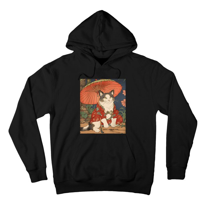 Japanese Retro Geisha Cat Neko Vintage Art Ukiyoe Hoodie