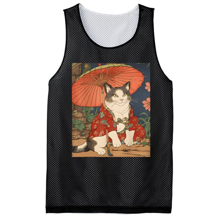 Japanese Retro Geisha Cat Neko Vintage Art Ukiyoe Mesh Reversible Basketball Jersey Tank