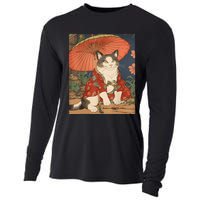 Japanese Retro Geisha Cat Neko Vintage Art Ukiyoe Cooling Performance Long Sleeve Crew