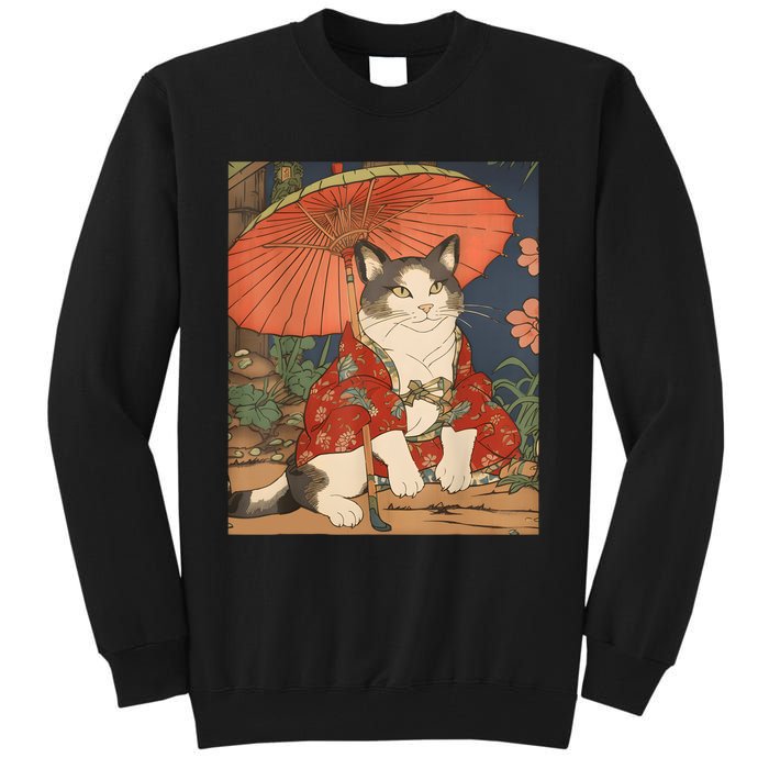 Japanese Retro Geisha Cat Neko Vintage Art Ukiyoe Tall Sweatshirt