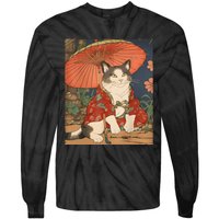 Japanese Retro Geisha Cat Neko Vintage Art Ukiyoe Tie-Dye Long Sleeve Shirt