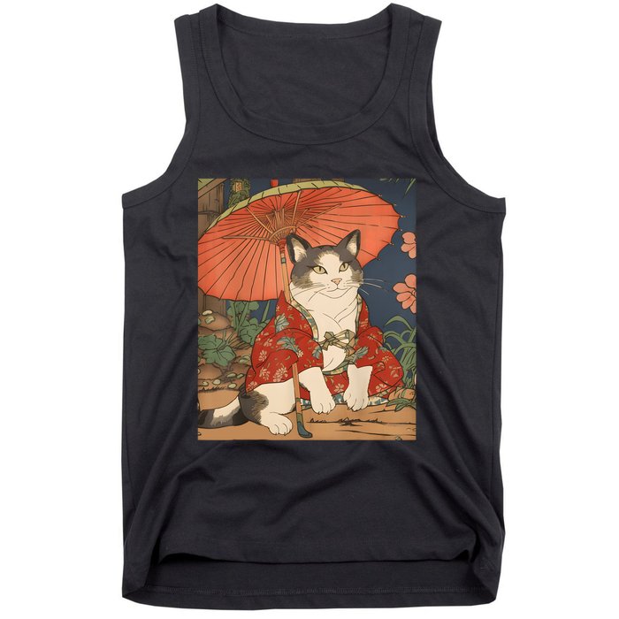 Japanese Retro Geisha Cat Neko Vintage Art Ukiyoe Tank Top