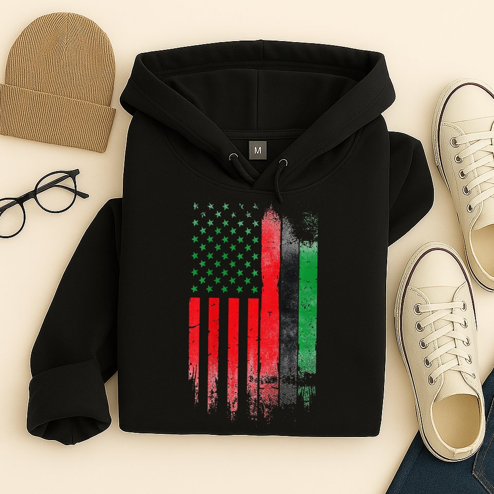 Juneteenth Red Green Black History American African flag Hoodie