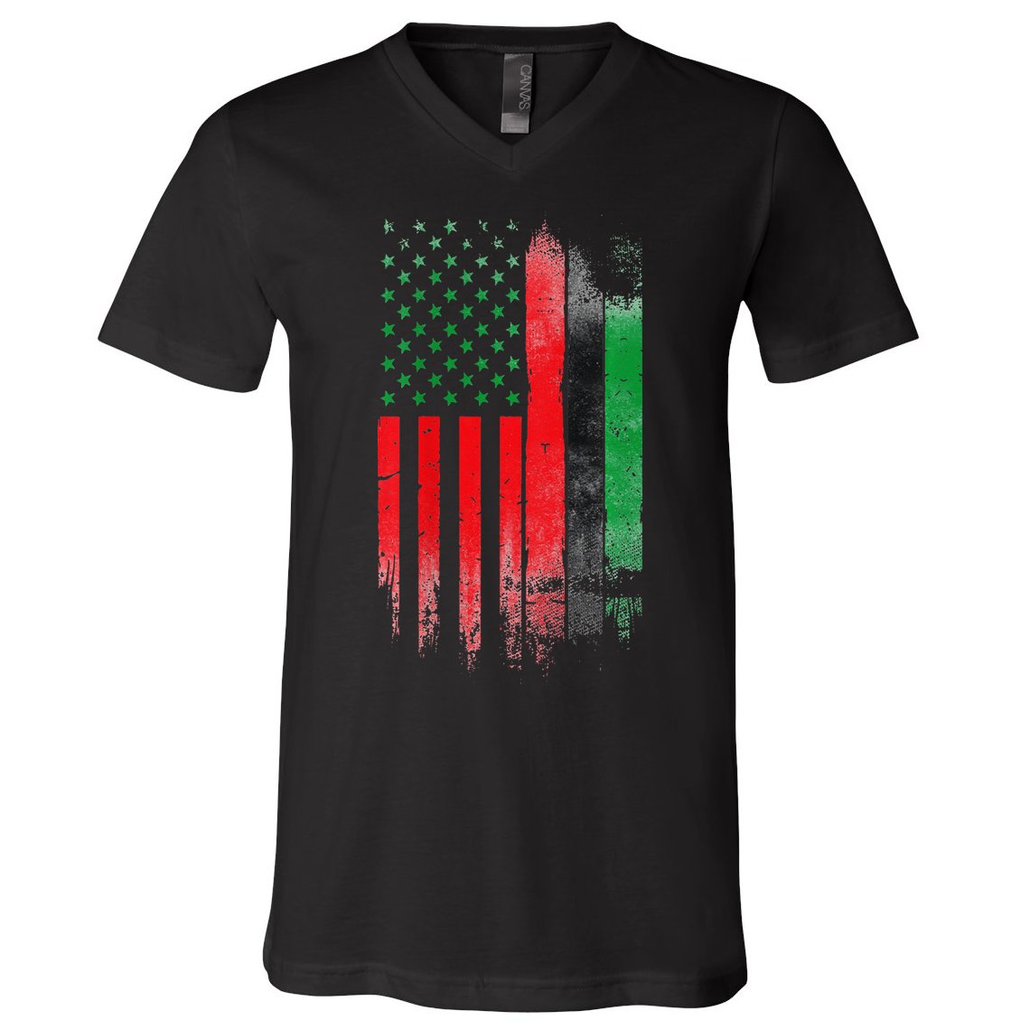 Juneteenth Red Green Black History American African flag V-Neck T-Shirt
