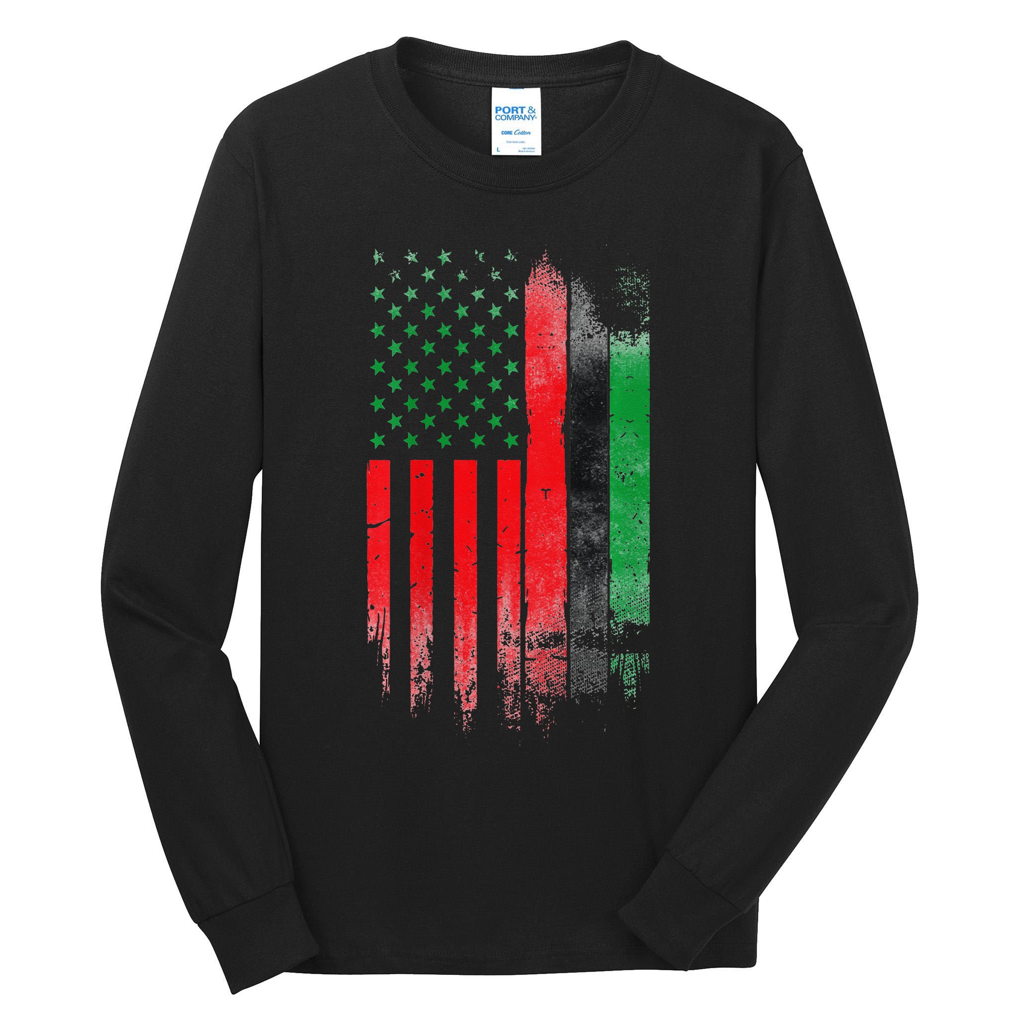Juneteenth Red Green Black History American African flag Tall Long Sleeve T-Shirt