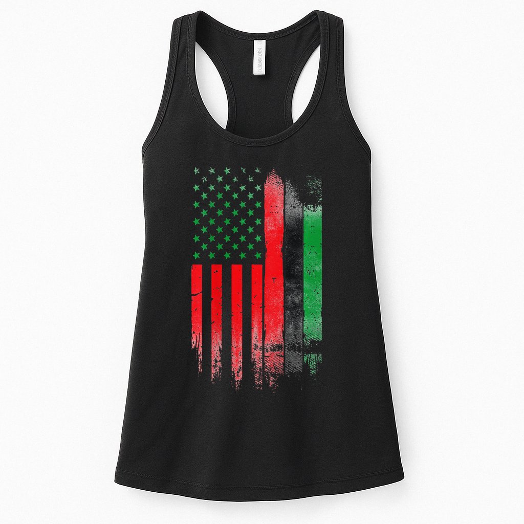 Juneteenth Red Green Black History American African flag Womens Tank Top