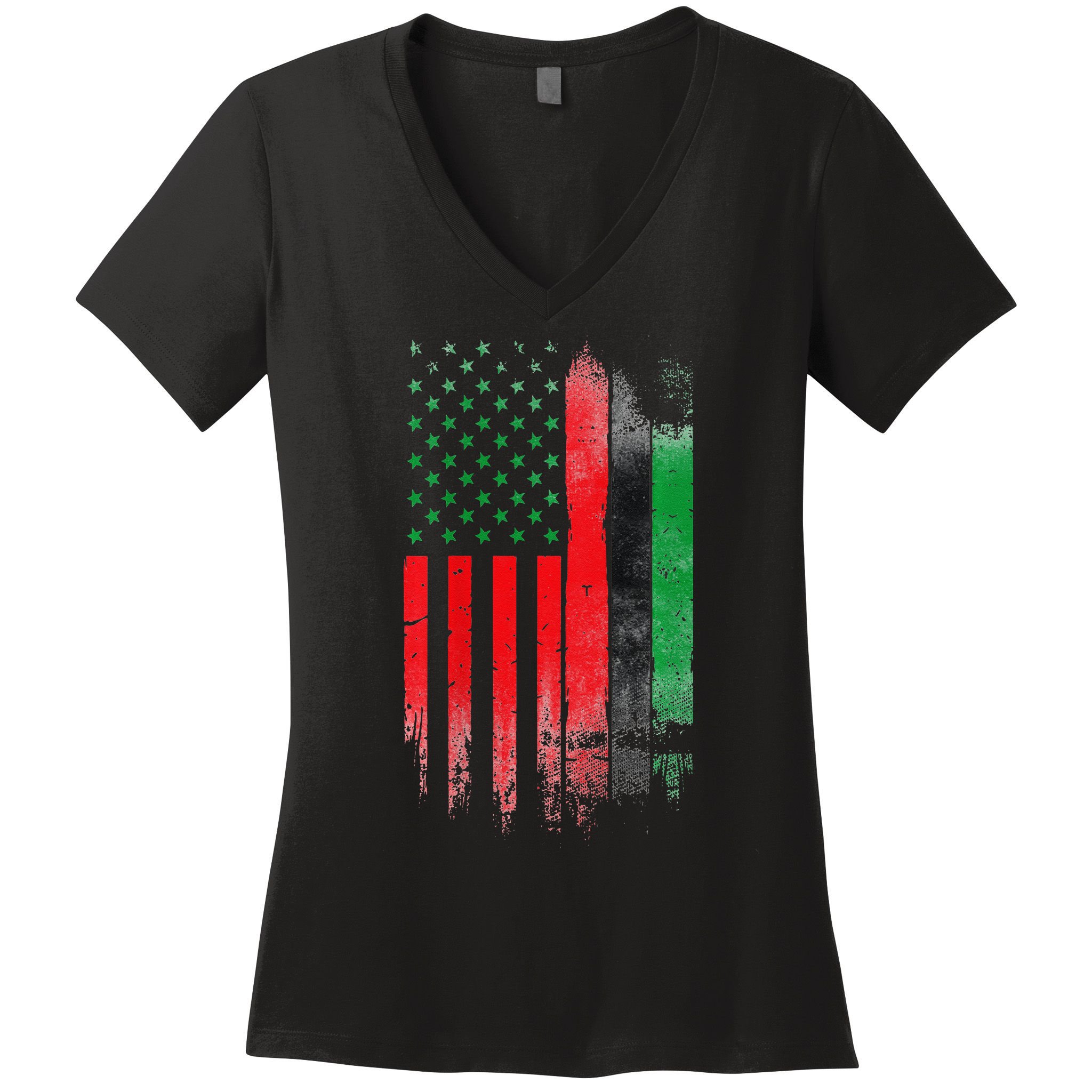 Juneteenth Red Green Black History American African flag Women's V-Neck T-Shirt
