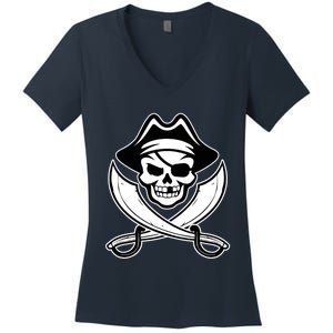 Jolly Roger Gasparilla Pirate Skull With Swords Women's V-Neck T-Shirt