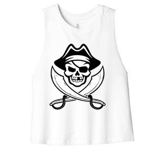 Jolly Roger Gasparilla Pirate Skull With Swords Women's Racerback Cropped Tank