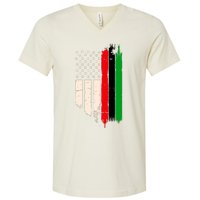 Juneteenth Red Green Black History American African Flag V-Neck T-Shirt