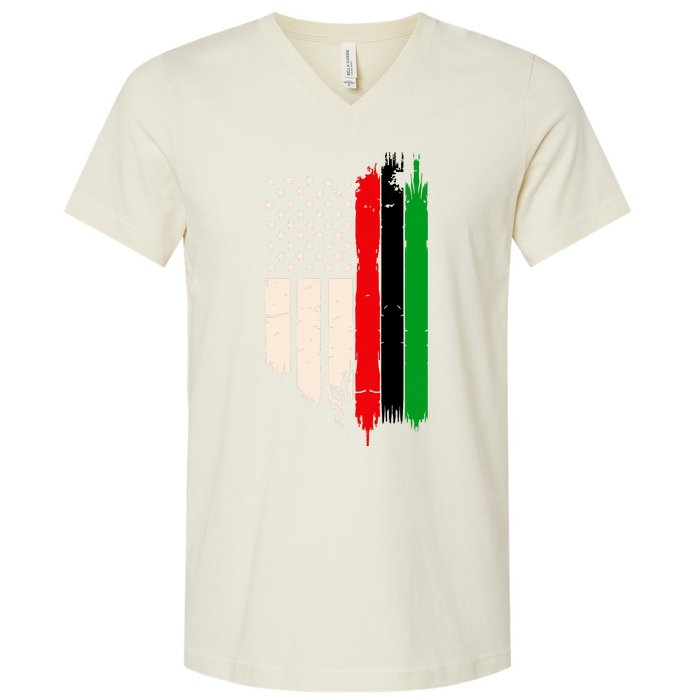 Juneteenth Red Green Black History American African Flag V-Neck T-Shirt