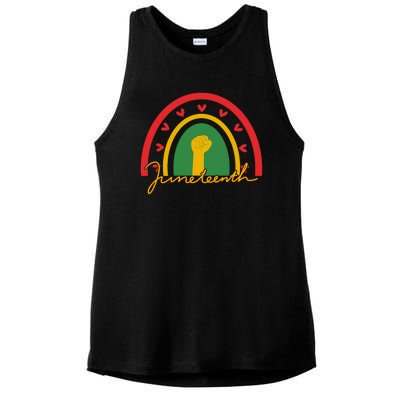 Juneteenth Rainbow Heart Fist Ladies PosiCharge Tri-Blend Wicking Tank