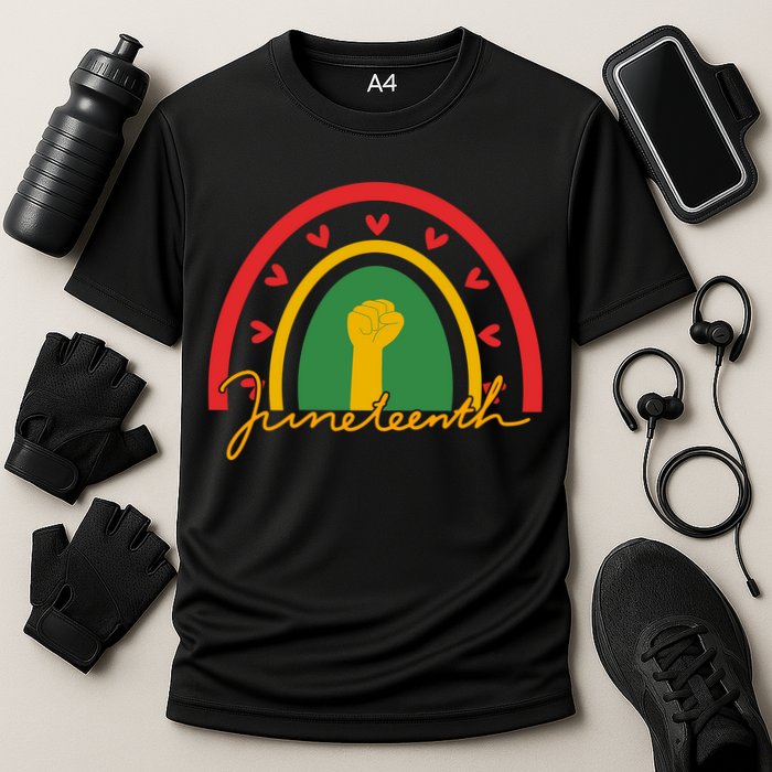 Juneteenth Rainbow Heart Fist Cooling Performance Crew T-Shirt
