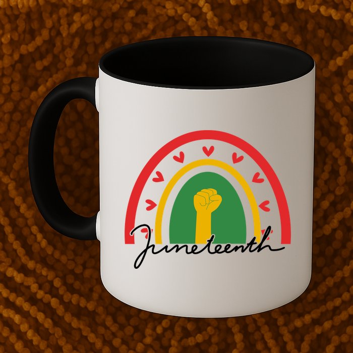 Juneteenth Rainbow Heart Fist Mug