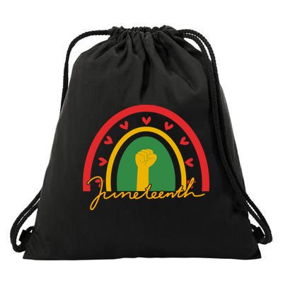 Juneteenth Rainbow Heart Fist Drawstring Bag