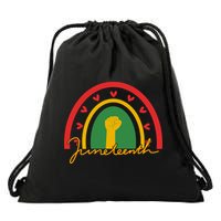 Juneteenth Rainbow Heart Fist Drawstring Bag
