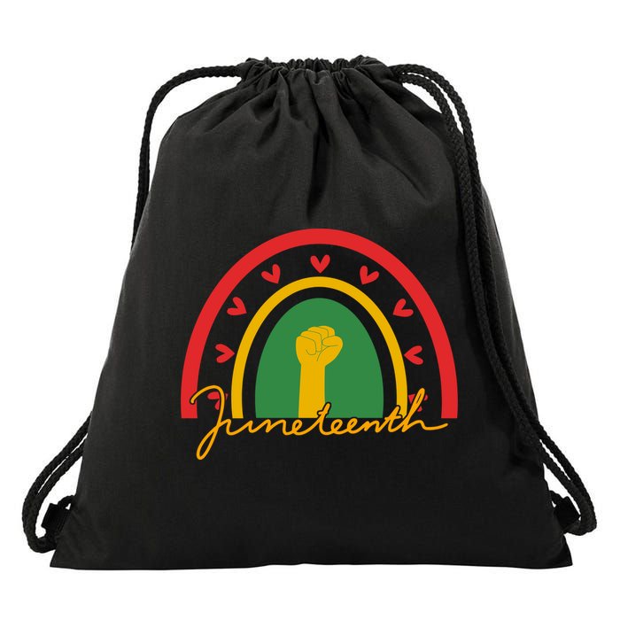 Juneteenth Rainbow Heart Fist Drawstring Bag