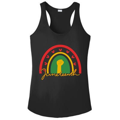Juneteenth Rainbow Heart Fist Ladies PosiCharge Competitor Racerback Tank