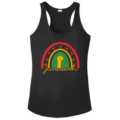 Juneteenth Rainbow Heart Fist Ladies PosiCharge Competitor Racerback Tank