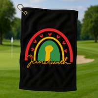 Juneteenth Rainbow Heart Fist Golf Towel