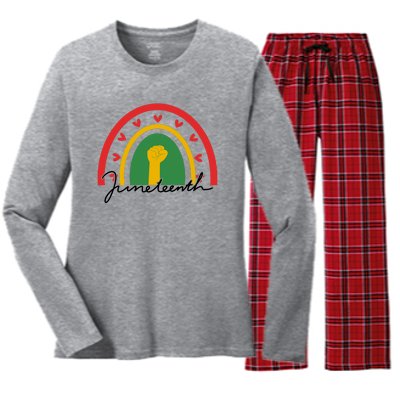 Juneteenth Rainbow Heart Fist Women's Long Sleeve Flannel Pajama Set 