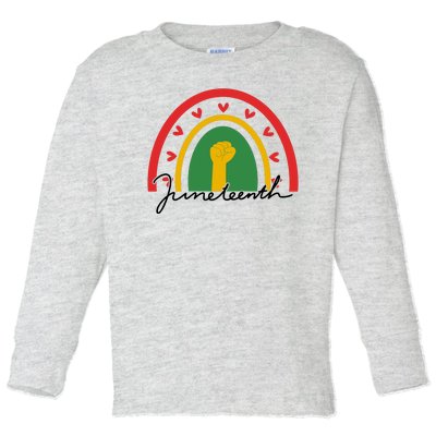 Juneteenth Rainbow Heart Fist Toddler Long Sleeve Shirt