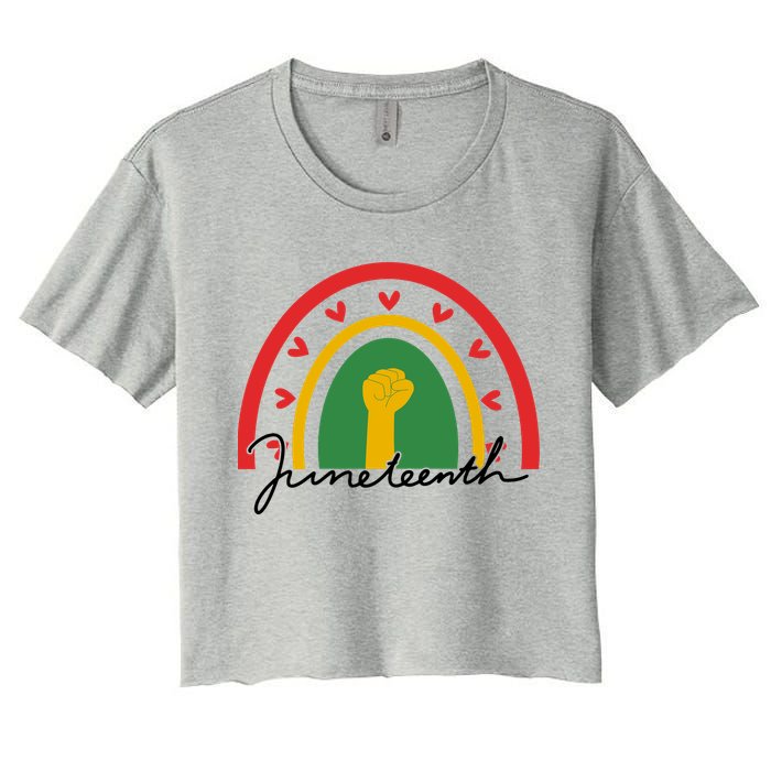 Juneteenth Rainbow Heart Fist Women's Crop Top Tee