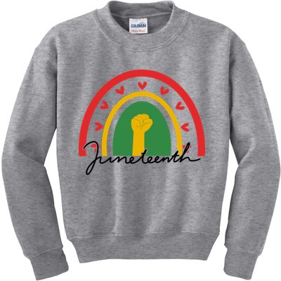 Juneteenth Rainbow Heart Fist Kids Sweatshirt
